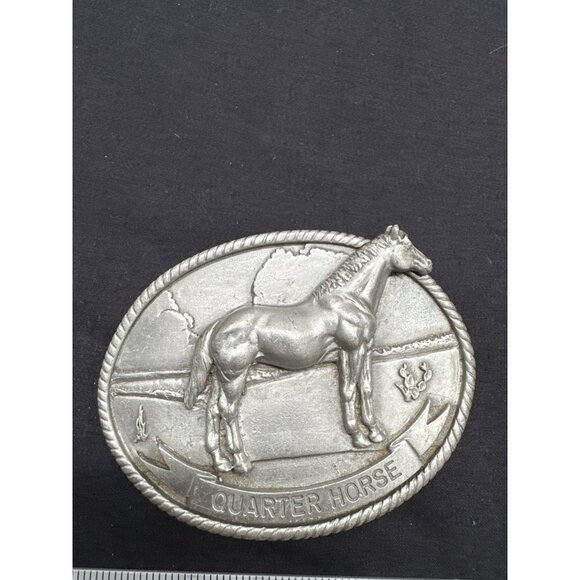 Quarter Horse Pewter Belt Buckle Oval Western Style Cowboy CowGirl Show - Picture 1 of 4